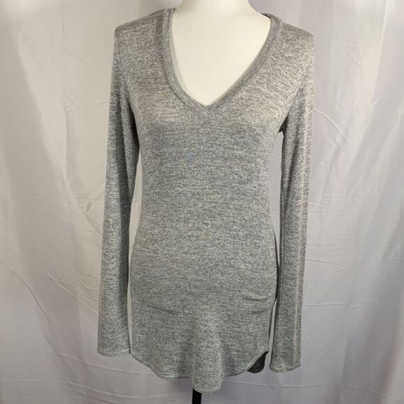 Wilfred Free Heather Grey Open Back Long-Sleeve Mini Dress - Picture 1 of 8